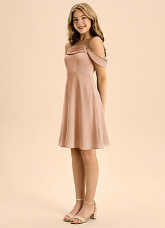 Azazie Anselie Junior Linia A Pofałdowany Satyna elastyczna Mini Młodsza druhna Sukienka image4