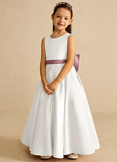 Azazie Pipsy Flower Girl Dresses Ivory Dusty Rose A-Line Bow Matte Satin Dress image4