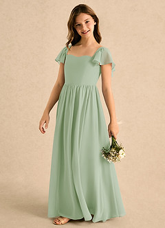 Azazie Patsy Girls Formal vestidos de niña de las flores Vestido Salvia Polvorienta de Gasa de Corte en A con Escote corazón image5