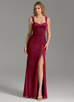 Azazie Tatyana Vestidos de damas de honor Vestido Borgoña de terciopelo de Corte Sirena con Escote corazón image3