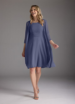 Azazie Shirley Mère de la mariée Robes Robe Trapèze en Mousseline de soie Plissé Scoop Bleu Orageux image2