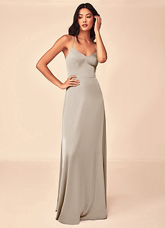 Azazie Mei Bridesmaid Dresses Frost A-Line V-Neck Stretch Satin Dress image5