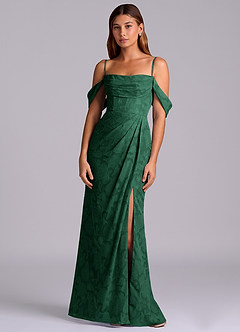 Azazie Johana Bridesmaid Dresses Dark Green Mermaid Off the Shoulder Floral Burnout Convertible Dress image6