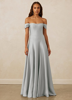 Christian Siriano Bridal for Azazie 1002 Brautjungfernkleider Wandelbar A-Linie Schulterfrei Stretch-Satin Kleid Silber image2