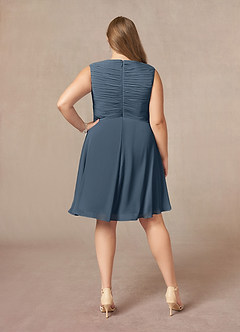 Azazie Theron Abiti per la Madre della Sposa Abito A-Line in Chiffon con Scollo a V a Pieghe Blu Nettuno image7
