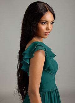 Azazie Anaya Bridesmaid Dresses Peacock A-Line Pleated Chiffon Dress image7