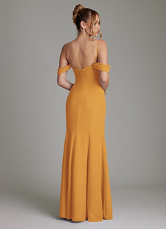 Azazie Karmela Bridesmaid Dresses Butterscotch A-Line Off the Shoulder Chiffon Dress image2