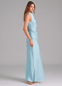 Azazie Evadne Bridesmaid Dresses Sky Blue A-Line Pleated Stretch Satin Dress image4
