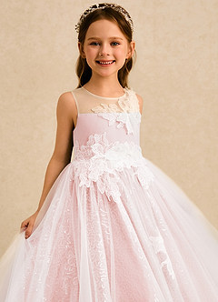 Azazie Addison Blumenmädchenkleider Ballkleid Pailletten Tüll Kleid Zartrosa image5