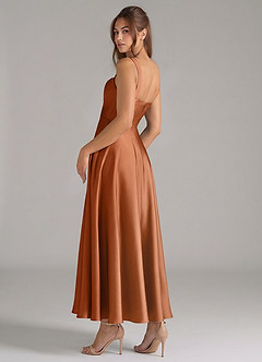 Azazie Shaude Brautjungfernkleider A-Linie Plissee Stretch-Satin Kleid Kupfer image7