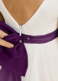 Azazie Kavi Flower Girl Dresses Ivory Grape A-Line Bow Matte Satin Dress image6