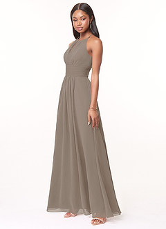 Azazie Bonnie Bridesmaid Dresses A-Line Keyhole Ruched Chiffon Floor-Length Dress image2