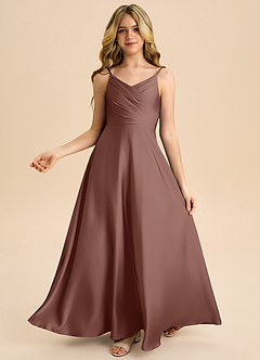 Azazie Bug Junior Espresso A-Line Pleated Stretch Satin Dress image2