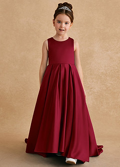 Azazie Sammy Flower Girl Dresses Burgundy A-Line Lace Matte Satin Dress image2