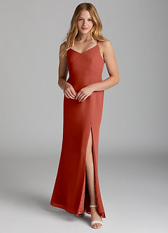 Azazie Becca Junior Meerjungfrau-Linie Chiffon Kleid Rotbraun image1