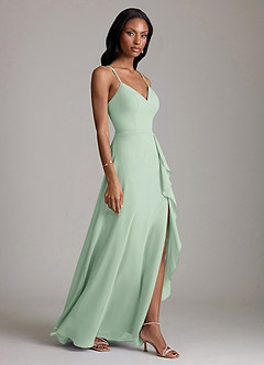 Azazie Naeem Bridesmaid Dresses Agave A-Line V-Neck Ruffle Chiffon Dress image3