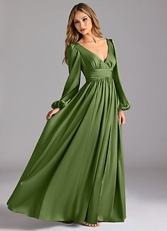 Azazie Norah Robes de demoiselle d'honneur Robe Trapèze en Satin extensible Genévrier image3