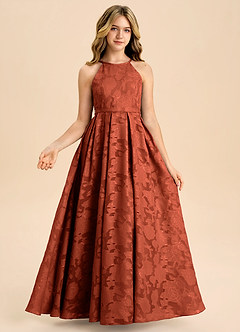 Azazie Arianthe Junior Auburn A-Line Pleated Floral Burnout Dress image3