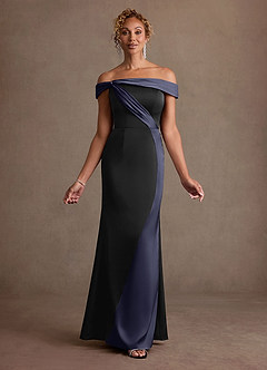Azazie Constance Mother of the Bride Dresses Black Stormy Mermaid Off the Shoulder Stretch Satin Dress image1