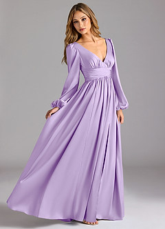 Azazie Norah Bridesmaid Dresses Lilac A-Line Stretch Satin Dress image3