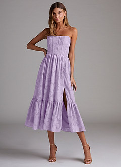 Azazie Delphina Bridesmaid Dresses Lilac A-Line Strapless Floral Burnout Convertible Dress image1