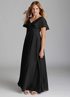 Azazie Kimber Junior Black A-Line Pleated Chiffon Dress image3