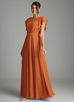 Azazie Daphne Modest Bridesmaid Dresses A-Line Ruffled Chiffon Floor-Length Dress image3