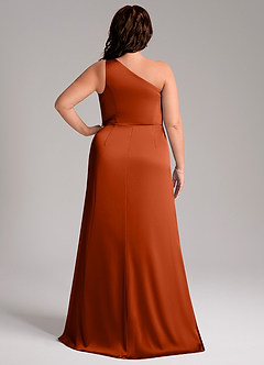 Azazie Phaedra Bridesmaid Dresses Paprika A-Line One Shoulder Stretch Satin Dress image2