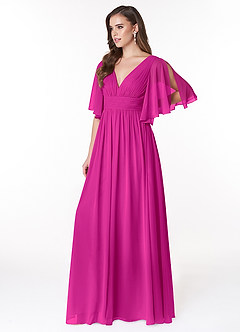 Azazie Temeka Abiti da Damigella Abito A-Line in Chiffon Increspato Fucsia image3