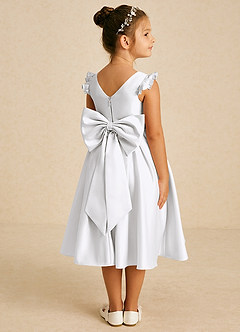 Azazie Francine Blumenmädchenkleider A-Linie Schleifen Matte Satin Kleid Weiß image1