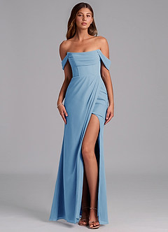 Azazie Johana Bridesmaid Dresses Steel Blue Mermaid Off the Shoulder Chiffon Convertible Dress image1