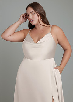 Azazie Sarella Bridesmaid Dresses White Alabaster A-Line Pleated Stretch Satin Dress image9