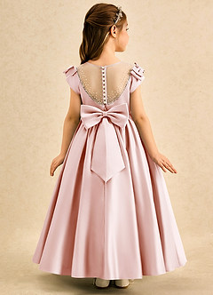 Azazie Toffee Flower Girl Dresses Blushing Pink Ball-Gown Bow Matte Satin Dress image1