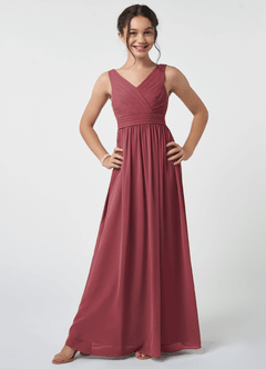 Azazie Kora Junior Merlot A-Line Pleated Chiffon Dress image1