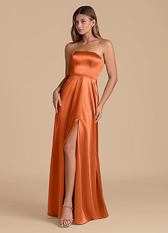 Azazie Wren Bridesmaid Dresses Burnt Orange A-Line Strapless Metallic Satin Dress image3