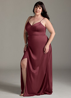 Azazie Marchella Abiti da Damigella Abito A-Line in Raso Elasticizzato Corsetto Merlot image10