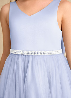 Azazie Firefly Flower Girl Dresses Lavender A-Line Bow Matte Satin Dress image6