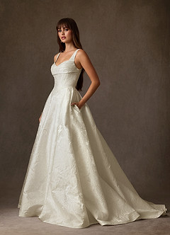 Azazie Priah Robes de mariée Robe Princesse en Jacquard Floral Encolure en Forme de Cœur Blanc Antique image2