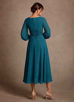 Azazie Ana Vestidos para mãe da noiva Vestido Tinta Azul de Chiffon de Linha A com Renda image3