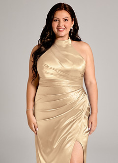Azazie Jemma Robes de demoiselle d'honneur Robe Fourreau en Satiné métallisé Plissée Or image12