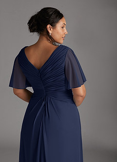 Azazie Emmeline Mother of the Bride Dresses Dark Navy A-Line V-Neck Pleated Mesh Dress image11