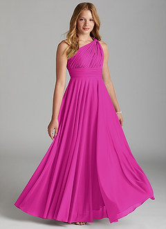 Azazie Charlize Junior Fuchsia A-Line Mesh Dress image3