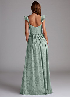 Azazie Denisse Bridesmaid Dresses Agave A-Line Ruched Floral Burnout Dress image3
