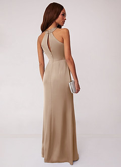 Barbie ♥ Azazie Bridesmaid Dresses Taupe Sheath Stretch Satin Dress image2
