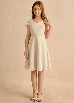 Azazie Narin Girls Formal Blomsterpigekjoler A-Line med ærmer Chiffon Knælængde Kjole image4