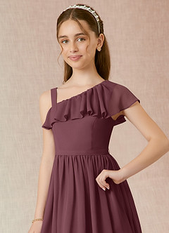 Azazie Mango Junior A라인 쉬폰 비대칭 주니어 신부 들러리 드레스 드레스 image4
