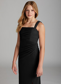 Azazie Jesaphine Junior Black Sheath Pleated Stretch Chiffon Dress image2