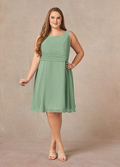 Azazie Shirley Mère de la mariée Robes Robe Trapèze en Mousseline de soie Plissé Scoop Matcha image11
