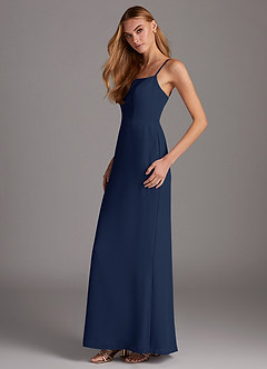 Azazie Tayla Bridesmaid Dresses Dark Navy Sheath Square Neckline Chiffon Dress image3