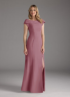 Azazie Cupid Mother of the Bride Dresses Vintage Mauve A-Line Boatneck Lace Chiffon Dress image3